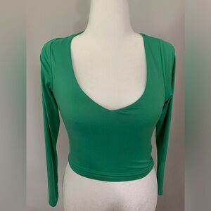 Green Long Sleeve Crop Top, Size Medium